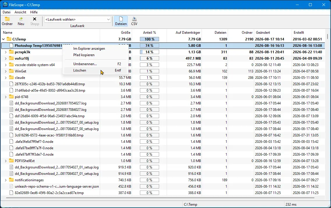 FileScope: Sieht, wo Ihr Speicherplatz bleibt
