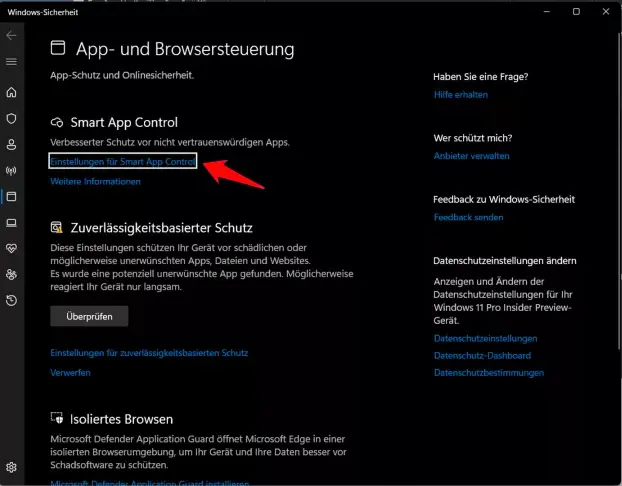 Schritt 5: Einstellungen für Smart App Control